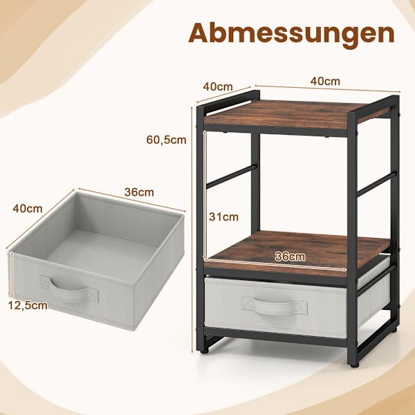 Sengebord med stofskuffe & åbent opbevaringsrum, sidebord, natbord