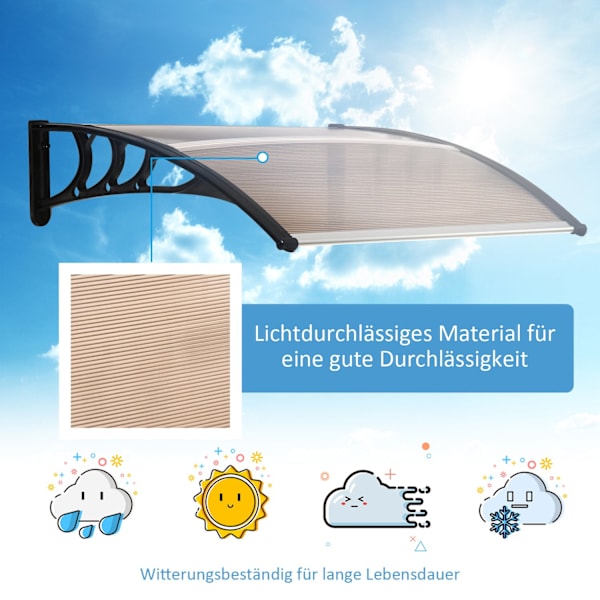 Canopy Front Door Pent Canopy Lavet Af Polycarbonat, Vejrbestandig, Brun, 120X75Cm