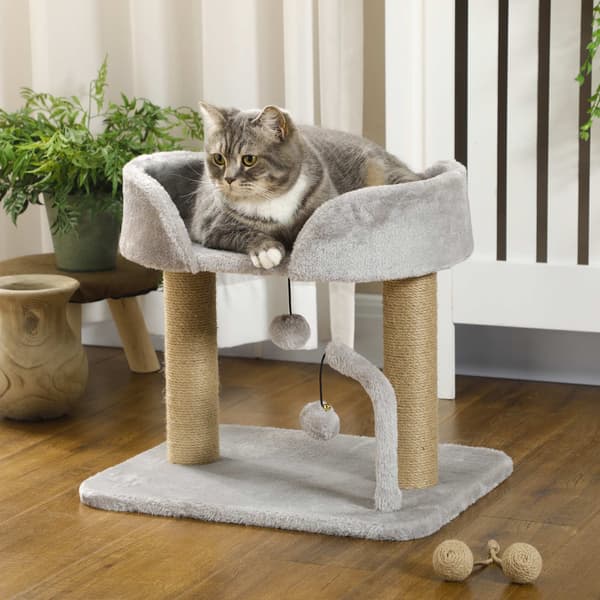 Kradsetræ til katte 42 cm, jute kradsetræ, platform, grå