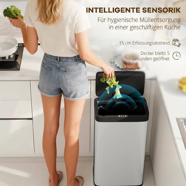 45L sensoravfallskorg, mjukstängande lock, rostfritt stål