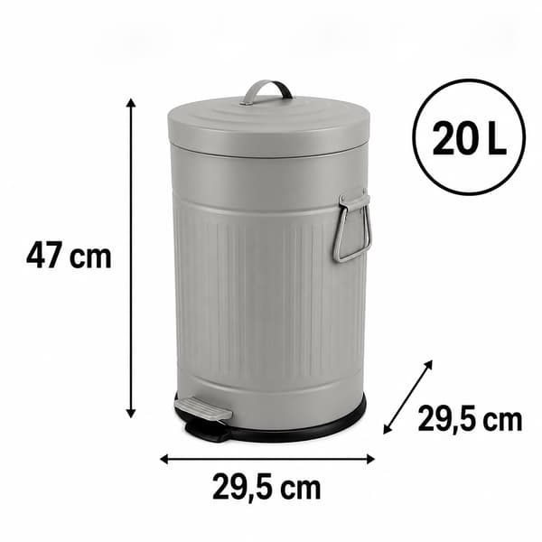 Grå Retro Pedalspand, 20L, Soft-Close, Køkken/Kontor