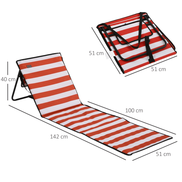 Sæt Med 2 Strandmåtte Foldbar Justerbar Solseng Strandmadras Bæretaske Rød 142X51X40Cm