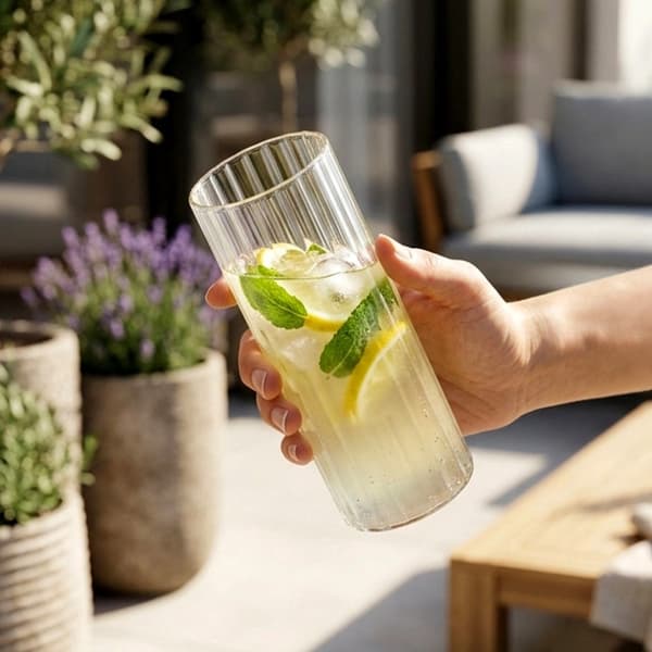 Set med 6 borosilikatglas, 460 ml, ribbad design