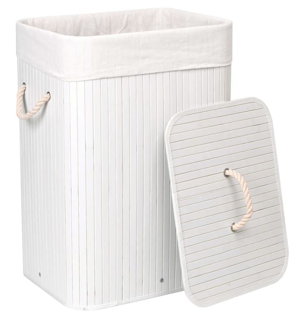 Bambu tvättkorg med lock, 80L, vit