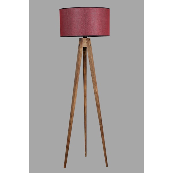 Golvlampa Stativ Yanık Lambader Silindir Koyu Bordo Abajurlu