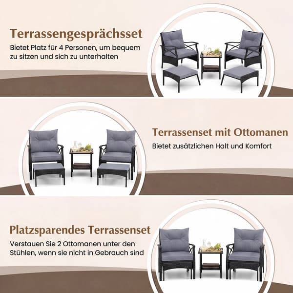 5-osainen rottinkipatsasetti raheilla, harmaa