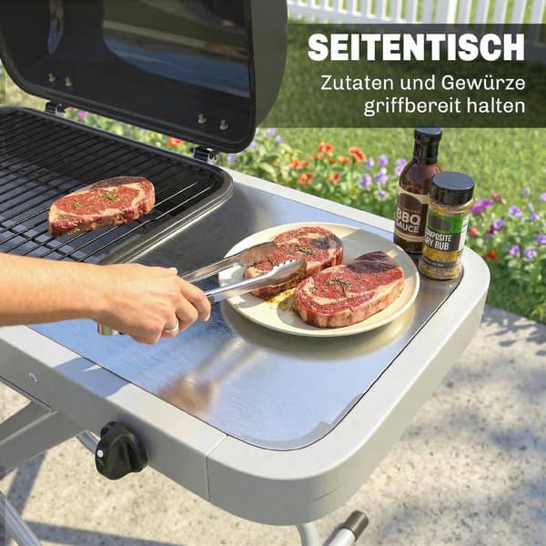 Bærbar gasgrill med 1 brænder, foldbar vogn, termometer