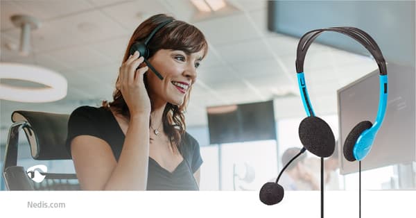 PC-headset | On-Ear | Stereo | 2x 3.5 mm | Fold-Away Mikrofon | Blå