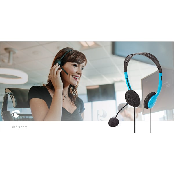 PC headset | On-Ear | Stereo | 2x 3.5 mm | Vikbara Mikrofon | Blå