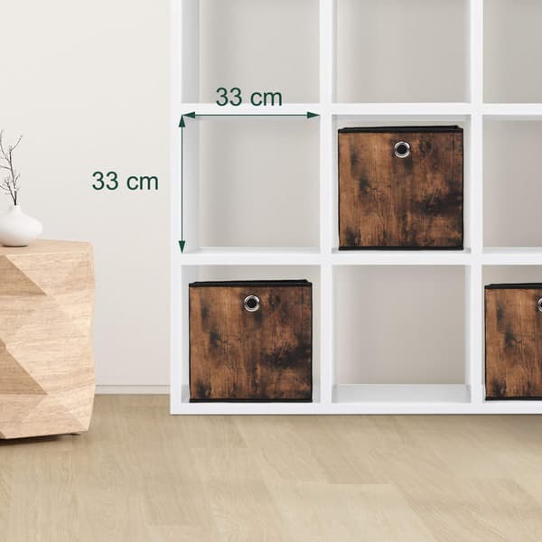 Förvaringsbox i tyg med trälook, 6-pack