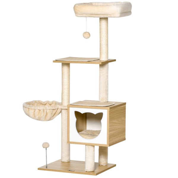 Beige Kat Træ Kat Hule Platform Træspånplade Sisal 126Cm Højde