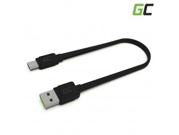 Green Cell Flat Cable USB-A-USB-C, 25 cm, nopea lataus