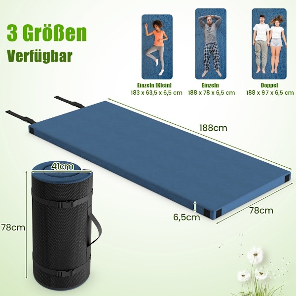 Memory foam -retkeilypatja vedenpitävällä pinnoitteella 188 x 78 x 6,5 cm tummansininen