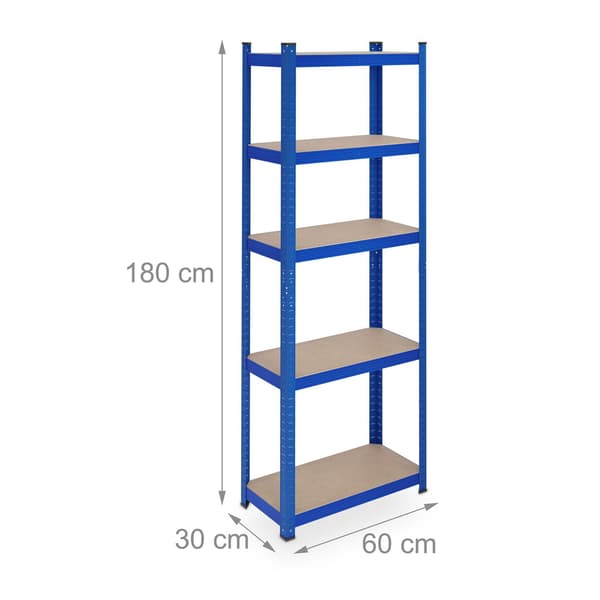 Blå robuste hylder med 5 niveauer