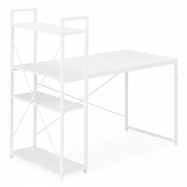 Datorskrivbord med hyllor, 120x60 cm, vit MDF