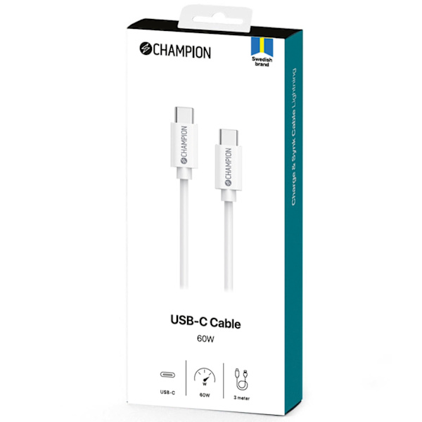 USB-C Kabel 60W 3m Hvid