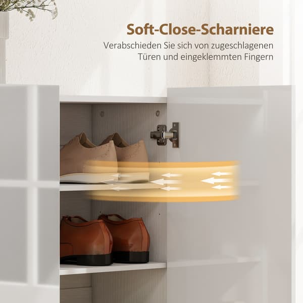 Skoskab, 10 hylder, ventilation, soft-close, hvidt træ