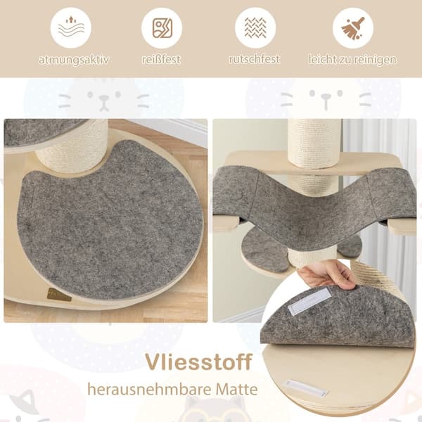 Kradsetræ med hængekøje, 3 platforme, sisal tæppe, 120 cm