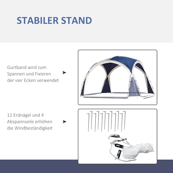 Kuppeltelt, Havetelt, Kuppelpavillon Til 6 Til 8 Personer, Telt, Festtelt Til Terrasse, Balkon, Polyester, Blå, 3,5 X 3,5 X 2,22 M