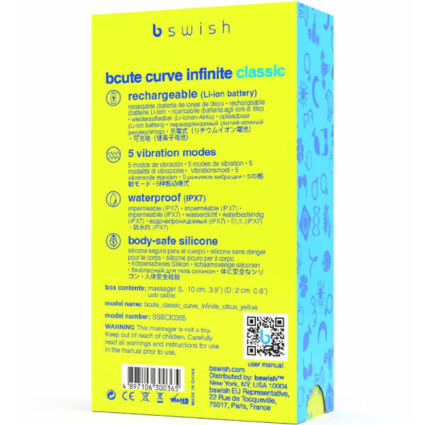 B Swish - Bcute Curve Infinite Classic ladattava silikonivibraattori keltainen
