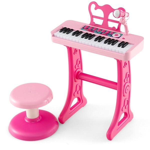 37 tangenter barnklaviatur barnpiano elektronisk med pallmikrofon & notställ rosa