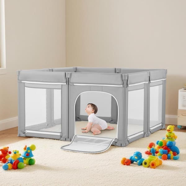 Baby kravlegård 122 cm, foldbar, netsider, lynlåsdør
