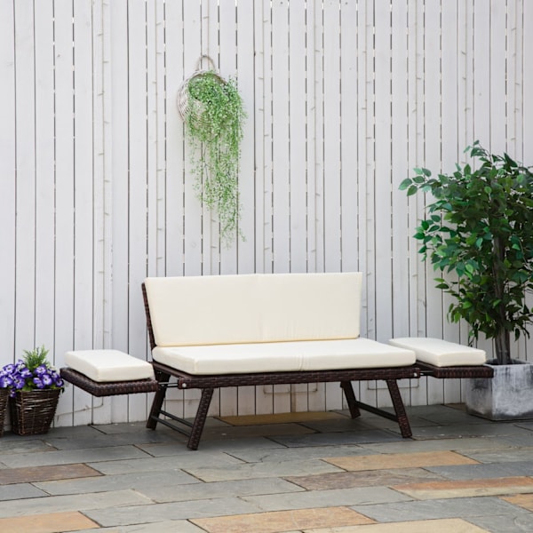 Polyrattan Havesofa 2 Personers Havemøbler Lounge Sofa Havebænk Have Liggestol Sammenklappelige Armlæn Stål Brun 129 X 63 X 67 Cm