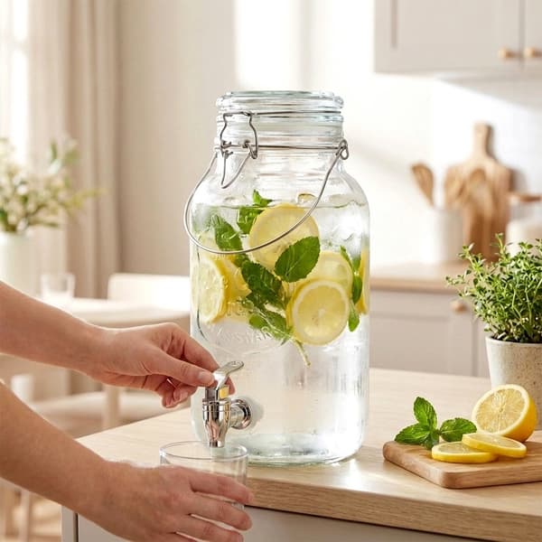 Glasdryckesdispenser med kran, 4 liters kapacitet