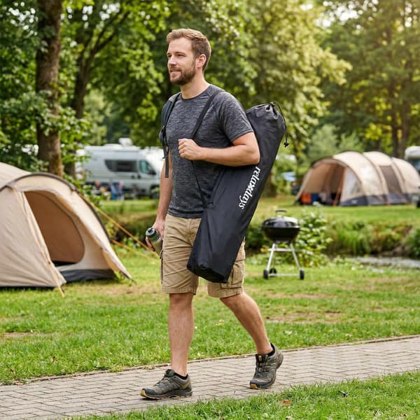 Hopfällbar campingstol – Hög rygg, stoppad sits, bärväska