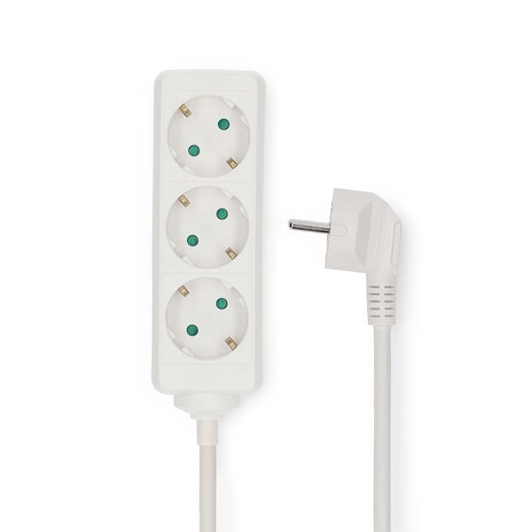 Forlængerstik | Type F (CEE 7/7) | 3-vejs | 5,00 m | 3680 W | 16 A | Type jordforbindelse: Sidekontakter | 230 V AC 50/60 Hz | Stikvinkel: 45° | H05VV