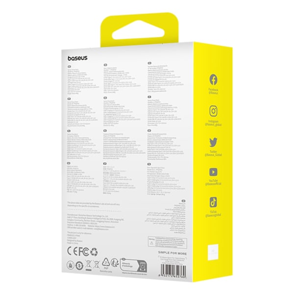 Qpow Pro+ 20000mAh powerbank med USB-C-kabel och display - vit