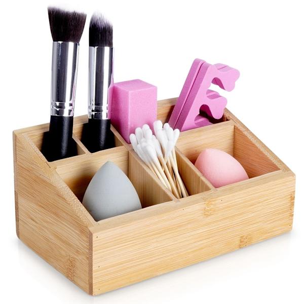 Syv-rums makeup-organisator i stilfuld bambus