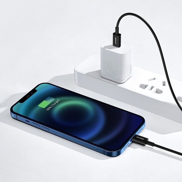 Ylivoimainen USB-C Iphone Lightning -kaapeli nopeaan lataukseen 20 W 1m musta