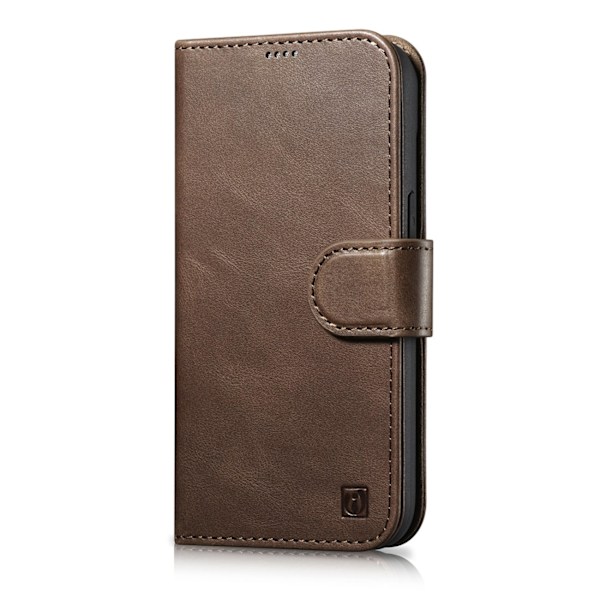 2-i-1 læder Flip Cover iPhone 14 Anti-RFID olievoks pung etui mørkebrun