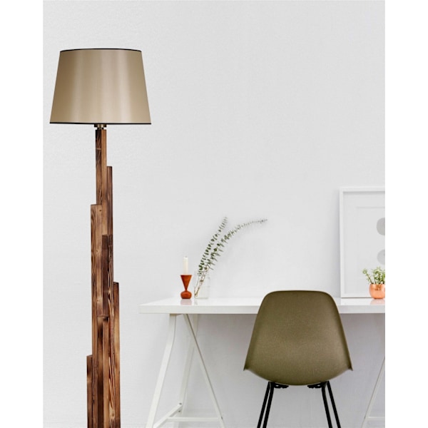 Gulvlampe Kule Yanık Ahşap Lambader Pramit 15-3 Abajurlu