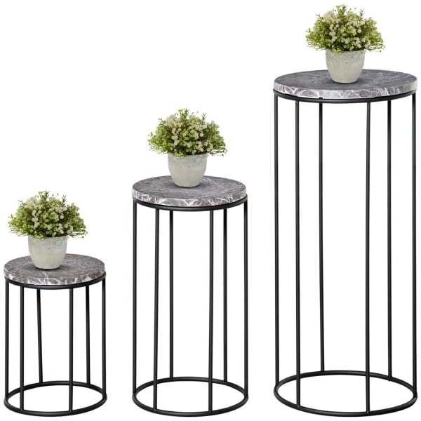 Flower Stand Set Med 3 Växtställ I Marmorlook, Stapelbara Blomsterpallar, Dekorativa