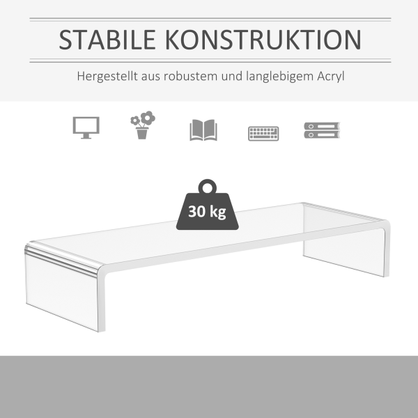 Ergonomic Monitor Stand Acryl Screen Stander Til Bærbar, Computer, Notebook, Gennemsigtig, 53X19X9Cm