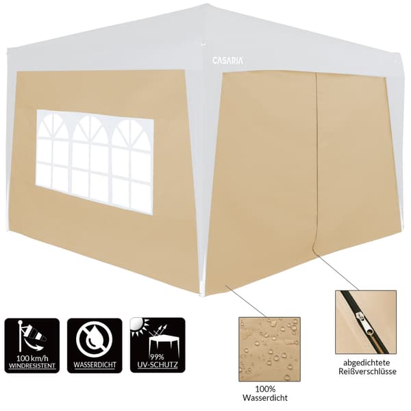 Pavillon sidepaneler sæt, beige, 3x2m, lynlåslukning
