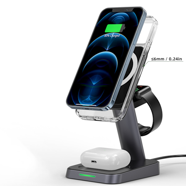 3i1 Qi oplader 15W med magnetisk holder til iPhone Apple Watch og AirPods sort