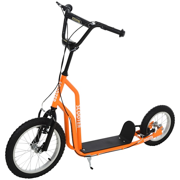 Børnescooter fra 5 år, cityscooter med pneumatiske dæk 16/12 tommer, orange, 135 x 58 x 88-94 cm