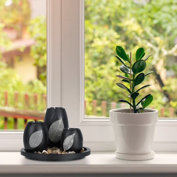 Fyrfadsstagesæt med bakke og sten