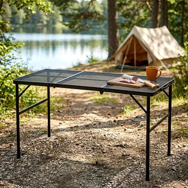 Hopfällbart campingbord, justerbar höjd, svart, 120x60 cm