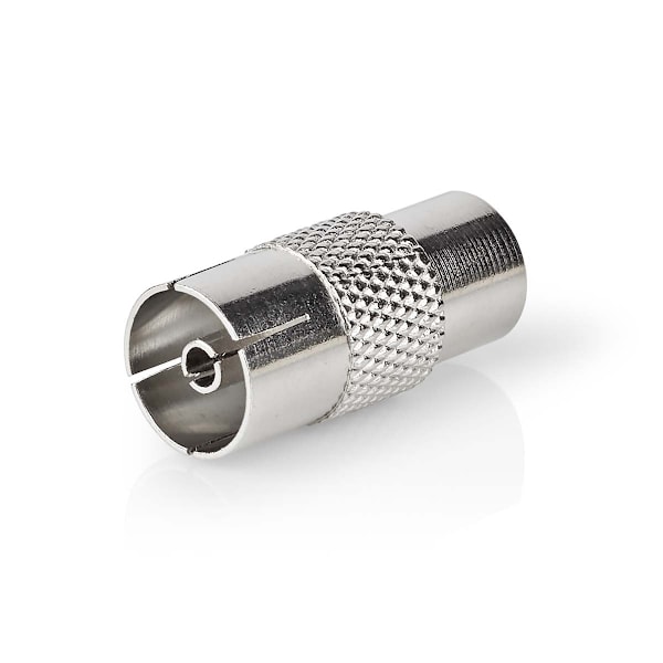 Satellit & Antenne adapter | IEC (Coax) Han | IEC (Coax) Hun | Nikkelplateret | 75 Ohm | Lige | Metal | Sølv | 1 stk. | Konvolut