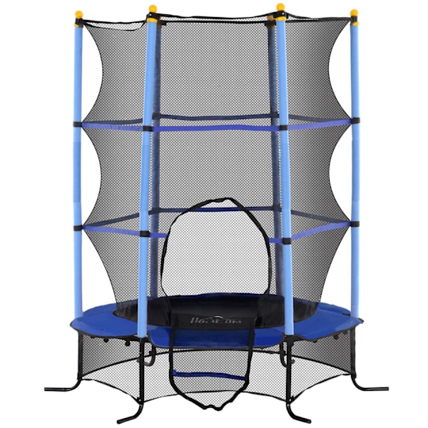 Børnetrampolin Ø163 cm, trampolin med sikkerhedsnet, kantafdækning, havetrampolin til børn 3-10 år, bæreevne op til 50 kg, blå