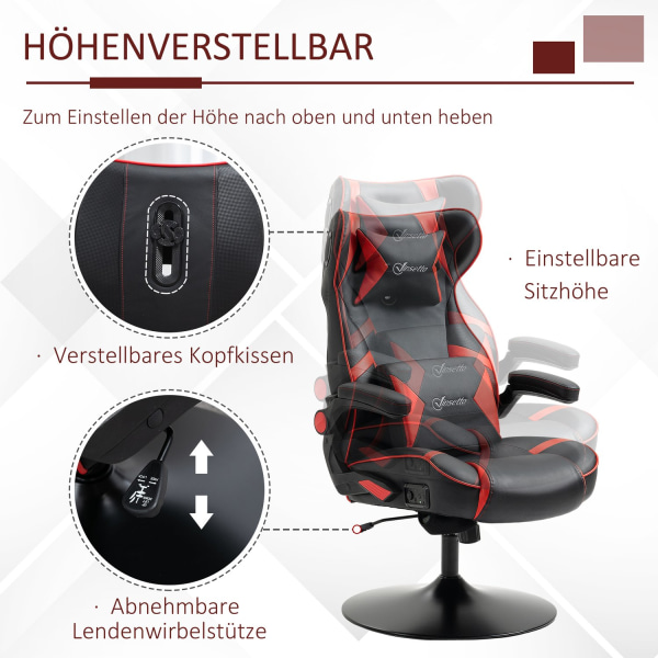 Spelstol Gungfunktion, Höjdjusterbar, Ergonomisk, Högtalare, Svank-/Nackstöd, Konstläder