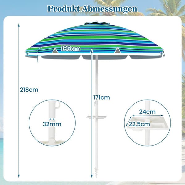 Strandparaply med kopholder, 200 cm, vippefunktion