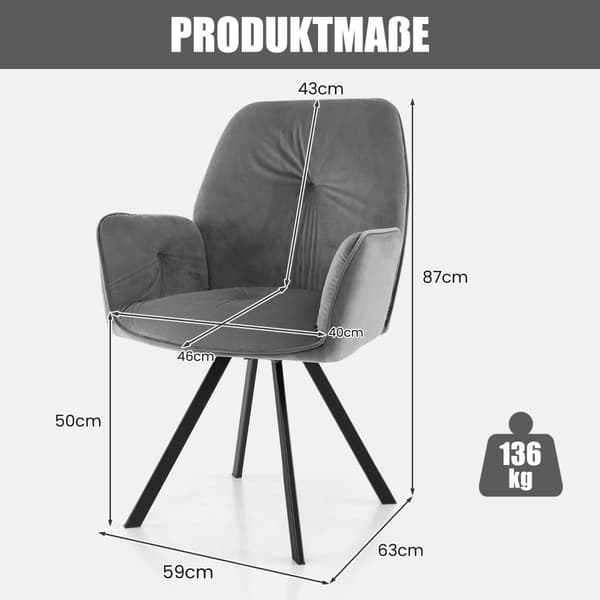 2-delade grå sammetssnurrstolar med metallben