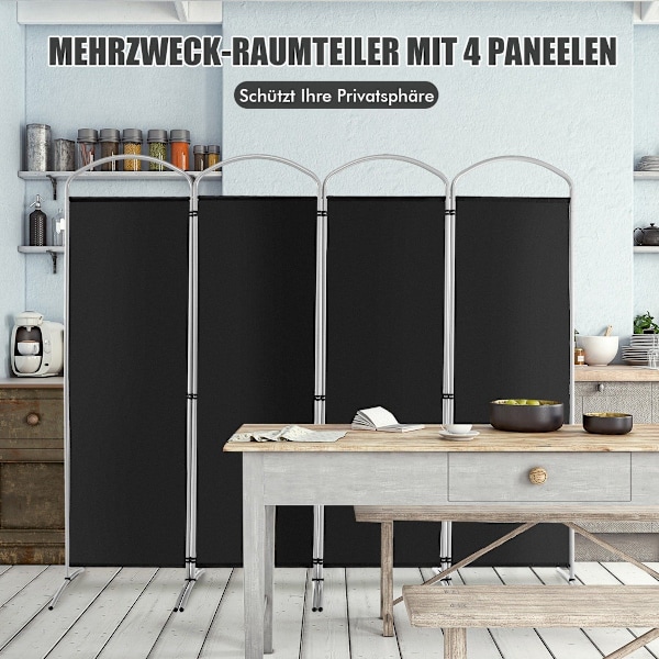 Vikbar 4 Panel Room Divider for Home 221 x 51 x 188 cm-Svart