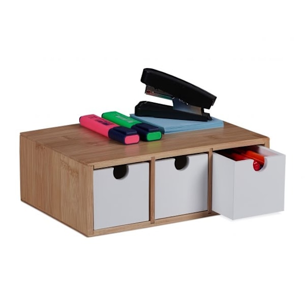 Skuffeboks i bambus & MDF 3 rum