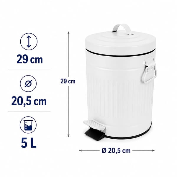 Vit retro pedalhink för badrum, 5 liters kapacitet